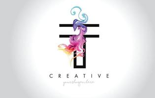 T Vibrant Creative Leter Logo Design with Colorful Smoke Ink Flowing Vector. vector