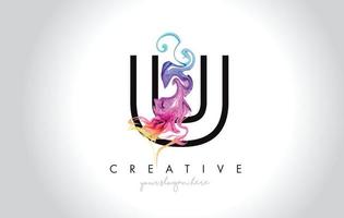 U Vibrant Creative Leter Logo Design with Colorful Smoke Ink Flowing Vector. vector