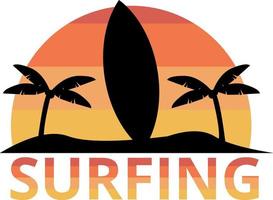 Beach sunset surfing vacation vector