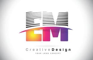 EM E M Letter Logo Design With Creative Lines and Swosh in Purple Brush Color. vector