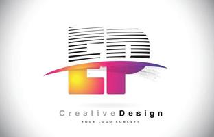 Diseño de logotipo ep ep letter con líneas creativas y swosh en color de pincel morado. vector