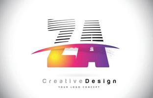 Diseño de logotipo de letra za za con líneas creativas y swosh en color de pincel morado. vector