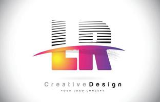 Diseño de logotipo lr lr carta con líneas creativas y swosh en color de pincel morado. vector