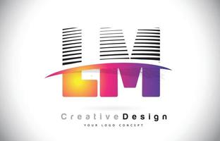 LM L M Letter Logo Design With Creative Lines and Swosh in Purple Brush Color. vector