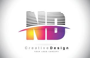 ND N D Letter Logo Design With Creative Lines and Swosh in Purple Brush Color. vector