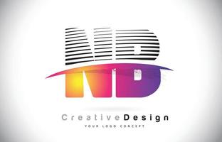 nb nb diseño de logotipo de letra con líneas creativas y swosh en color de pincel morado. vector