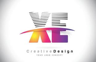 XE X E Letter Logo Design With Creative Lines and Swosh in Purple Brush Color. vector