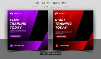 Gimnasio de fitness, publicación en redes sociales y diseño de banner web. vector
