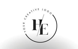 HE Serif Letter Logo Design with Creative Intersected Cut. vector