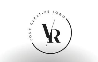 VR Serif Letter Logo Design with Creative Intersected Cut. vector