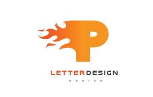 Diseño de logotipo de llama de letra p. concepto de letras del logotipo de fuego. vector