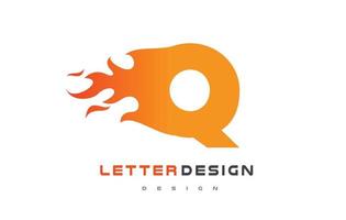 Diseño de logotipo de letra q llama. concepto de letras del logotipo de fuego. vector