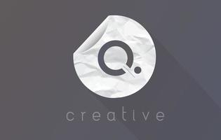 Q Letter Logo with Crumpled And Torn Wrapping Paper Texture. vector