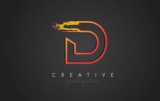 D Letter Design with Golden Outline and Grunge Brush Texture. vector