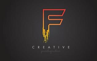 F Letter Design with Golden Outline and Grunge Brush Texture. vector
