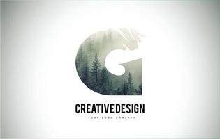 G Letter Brush with Forest Fog Texture. Forest Trees Letter Logo Design. vector