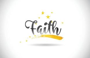 Faith Word Vector Text with Golden Stars Trail and Handwritten Curved Font.