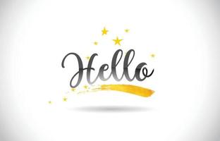 Hello Word Vector Text with Golden Stars Trail and Handwritten Curved Font.