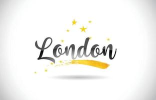 London Word Vector Text with Golden Stars Trail and Handwritten Curved Font.