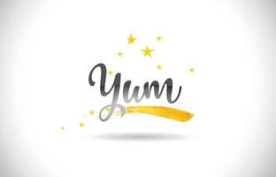 Yum Word Vector Text with Golden Stars Trail and Handwritten Curved Font.