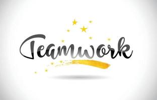 Teamwork Word Vector Text with Golden Stars Trail and Handwritten Curved Font.