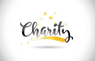 Charity Word Vector Text with Golden Stars Trail and Handwritten Curved Font.