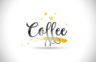 Coffee Word Vector Text with Golden Stars Trail and Handwritten Curved Font.