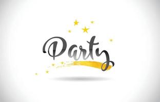 Party Word Vector Text with Golden Stars Trail and Handwritten Curved Font.