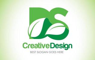 Logotipo de diseño de letra de hoja verde ds. eco bio hoja carta icono ilustración logo. vector