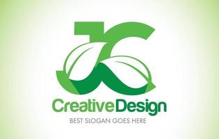 Logotipo de diseño de letra de hoja verde jc. eco bio hoja carta icono ilustración logo. vector