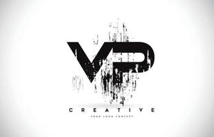 Vp vp diseño de logotipo de letra de pincel grunge en colores negros ilustración vectorial. vector