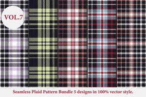 Plaid Pattern Bundle 5 designs Buffalo Vector, Tartan Fabric background wallpaper, Monochrome patterns collection vector