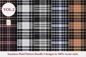 Plaid Pattern Bundle 5 designs Buffalo Vector, Tartan Fabric background wallpaper, Monochrome patterns collection vector