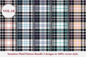 Plaid Pattern Bundle 5 designs Buffalo Vector, Tartan Fabric background wallpaper, Monochrome patterns collection vector