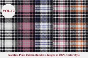 Plaid Pattern Bundle 5 designs Buffalo Vector, Tartan Fabric background wallpaper, Monochrome patterns collection vector