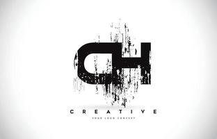 CH C H Grunge Brush Letter Logo Design in Black Colors Vector Illustration.