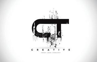 CT C T Grunge Brush Letter Logo Design in Black Colors Vector Illustration.