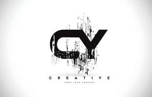 CY C Y Grunge Brush Letter Logo Design in Black Colors Vector Illustration.