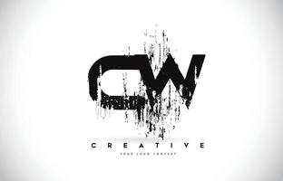 CW C W Grunge Brush Letter Logo Design in Black Colors Vector Illustration.