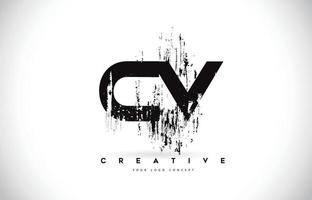 CV C V Grunge Brush Letter Logo Design in Black Colors Vector Illustration.