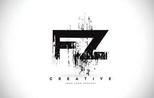 FZ F Z Grunge Brush Letter Logo Design in Black Colors Vector Illustration.