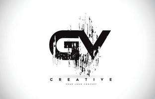 GV G V Grunge Brush Letter Logo Design in Black Colors Vector Illustration.