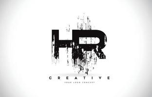 HR H R Grunge Brush Letter Logo Design in Black Colors Vector Illustration.