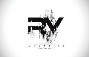 RV R V Grunge Brush Letter Logo Design in Black Colors Vector Illustration.