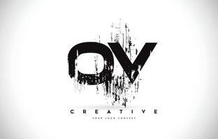 OV O V Grunge Brush Letter Logo Design in Black Colors Vector Illustration.