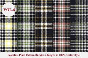 Plaid Pattern Bundle 5 designs Buffalo Vector, Tartan Fabric background wallpaper, Monochrome patterns collection vector