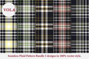 Plaid Pattern Bundle 5 designs Buffalo Vector, Tartan Fabric background wallpaper, Monochrome patterns collection vector