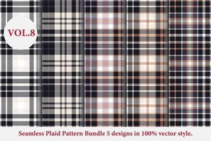 Plaid Pattern Bundle 5 designs Buffalo Vector, Tartan Fabric background wallpaper, Monochrome patterns collection vector