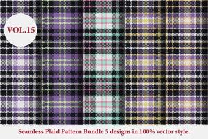 Plaid Pattern Bundle 5 designs Buffalo Vector, Tartan Fabric background wallpaper, Monochrome patterns collection vector