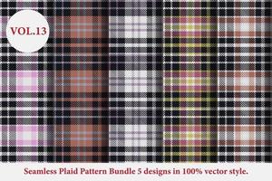 Plaid Pattern Bundle 5 designs Buffalo Vector, Tartan Fabric background wallpaper, Monochrome patterns collection vector